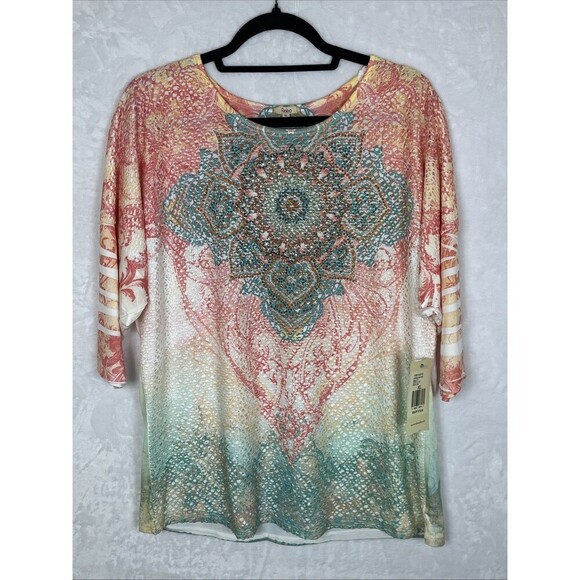 Reba Women's Spring Bloom Blouse Sequins Multicolor Size XL NEW - Picture 1 of 10